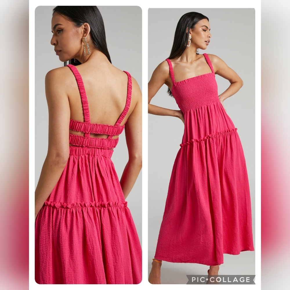 Showpo. | NWT Khayeen Shirred Bodice Maxi Dress Pink Size 14